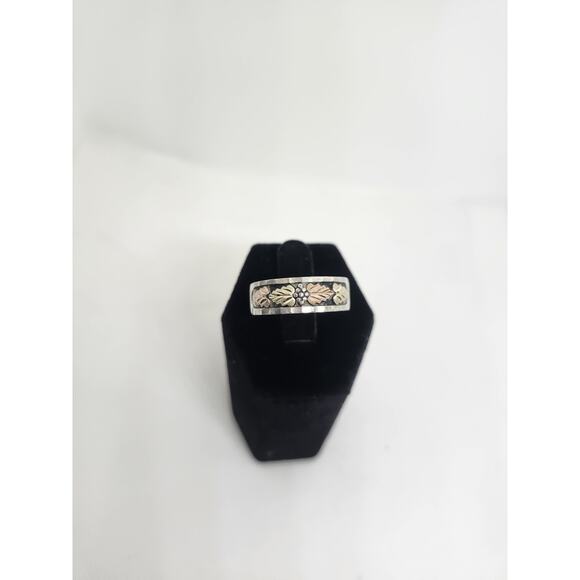 925 Sterling Silver and 12k Gold-Plated Accents Vintage Antiqued Ring Band Size - Picture 1 of 6